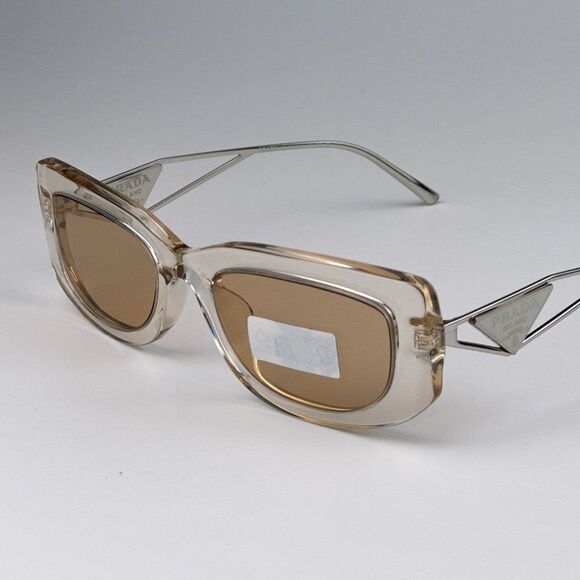 NEW Prada PR14YS 19M4I2 Crystal Beige Light Brown Rectangle Unisex Sunglasses - Picture 10 of 14